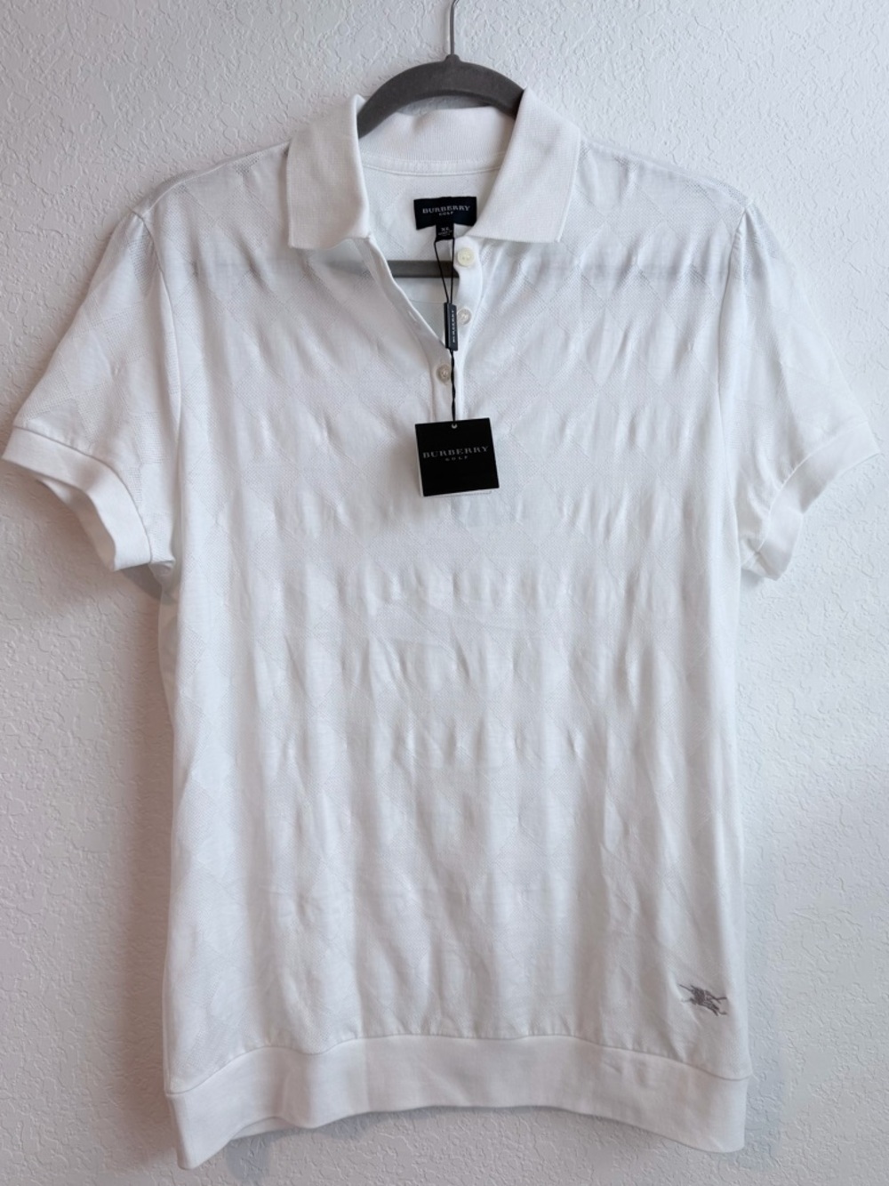 Burberry GOLF White Polo with Subtle Textured Pattern